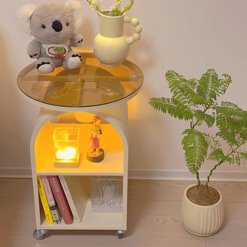 Contemporary Scandinavian Cream Removable Round Rectangular Arched Iron Glass Side Table 3-Tier For Living Room