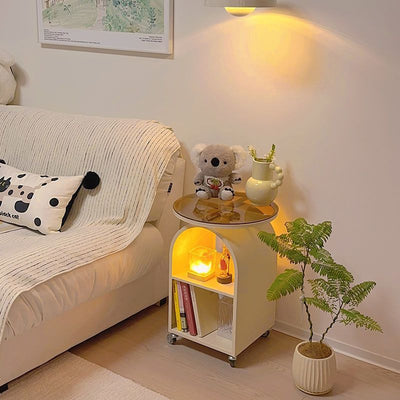 Contemporary Scandinavian Cream Removable Round Rectangular Arched Iron Glass Side Table 3-Tier For Living Room