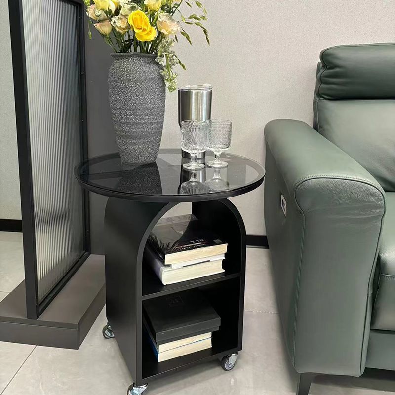 Contemporary Scandinavian Cream Removable Round Rectangular Arched Iron Glass Side Table 3-Tier For Living Room