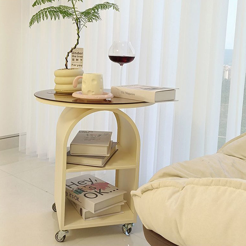 Contemporary Scandinavian Cream Removable Round Rectangular Arched Iron Glass Side Table 3-Tier For Living Room