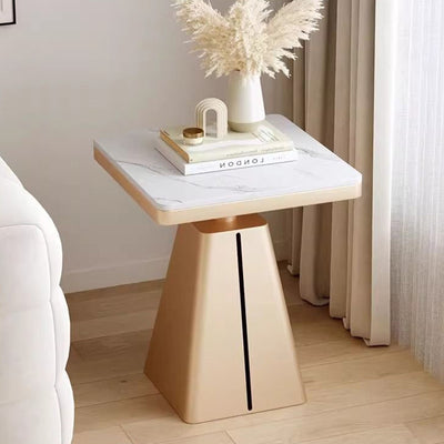 Modern Minimalist Square Cone Iron Rock Slab Side Table For Living Room