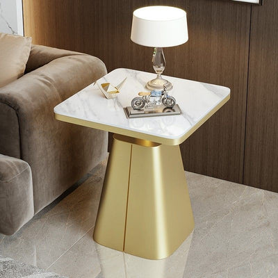 Modern Minimalist Square Cone Iron Rock Slab Side Table For Living Room