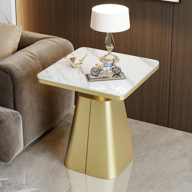 Modern Minimalist Square Cone Iron Rock Slab Side Table For Living Room