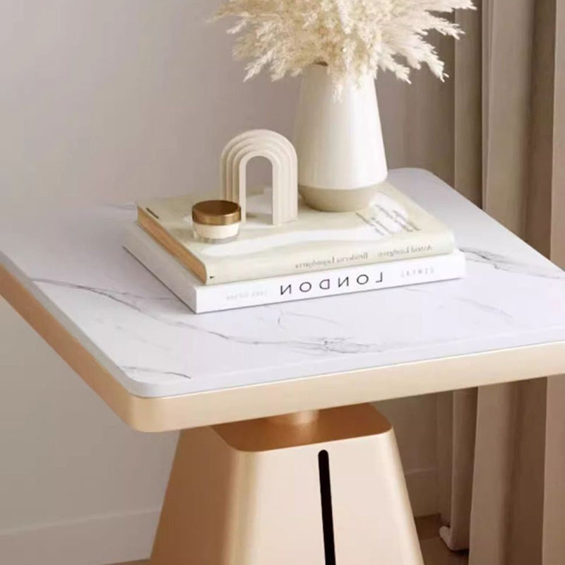 Modern Minimalist Square Cone Iron Rock Slab Side Table For Living Room