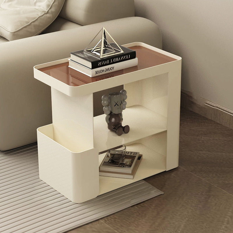 Modern Minimalist Removable Rectangular Iron Glass Side Table 3-Tier For Living Room