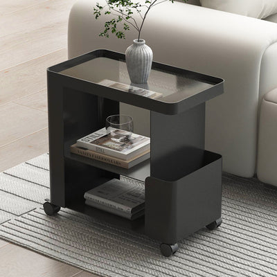 Modern Minimalist Removable Rectangular Iron Glass Side Table 3-Tier For Living Room