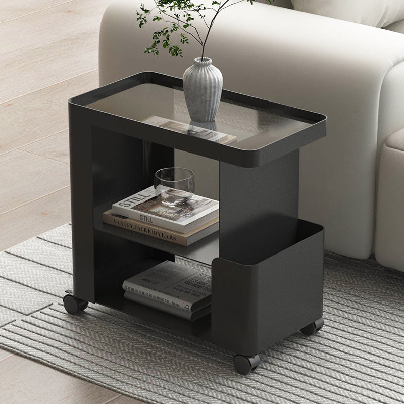 Modern Minimalist Removable Rectangular Iron Glass Side Table 3-Tier For Living Room