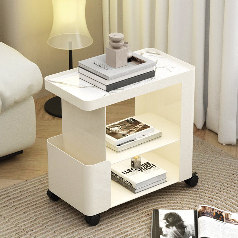 Modern Minimalist Removable Rectangular Iron Glass Side Table 3-Tier For Living Room
