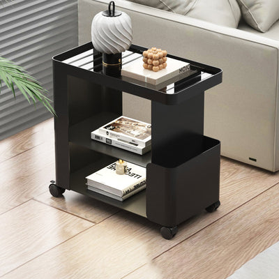 Modern Minimalist Removable Rectangular Iron Glass Side Table 3-Tier For Living Room