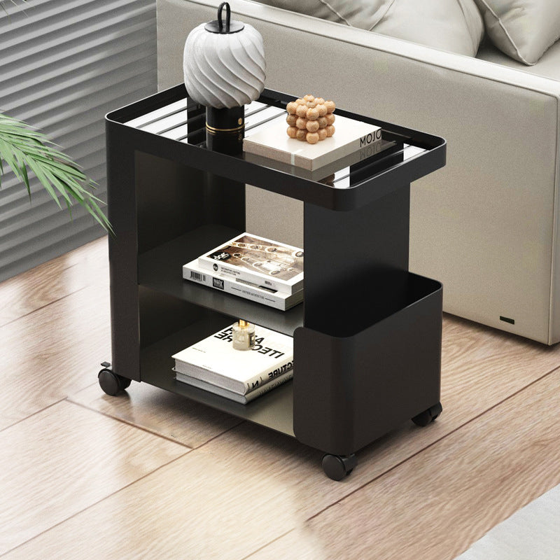 Modern Minimalist Removable Rectangular Iron Glass Side Table 3-Tier For Living Room