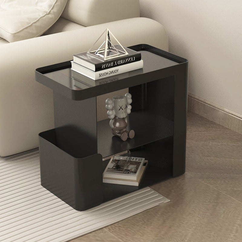 Modern Minimalist Removable Rectangular Iron Glass Side Table 3-Tier For Living Room