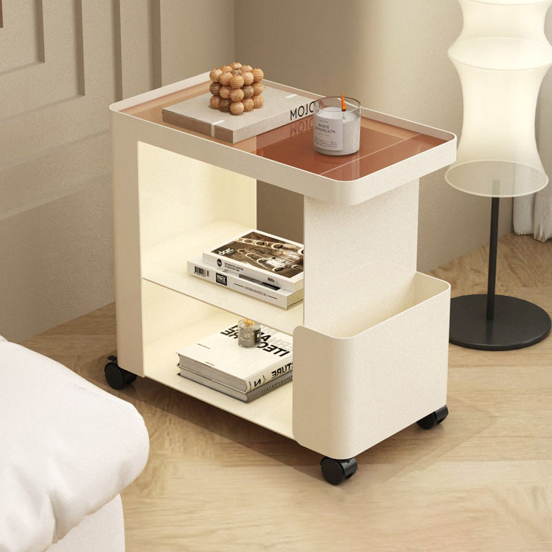 Modern Minimalist Removable Rectangular Iron Glass Side Table 3-Tier For Living Room