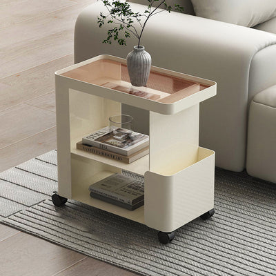 Modern Minimalist Removable Rectangular Iron Glass Side Table 3-Tier For Living Room
