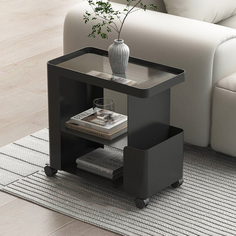 Modern Minimalist Removable Rectangular Iron Glass Side Table 3-Tier For Living Room