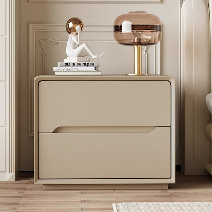 Mesita de noche moderna y minimalista rectangular/cuadrada de madera de pino y contrachapado con acabado de cuero Cat Scratch, 2 cajones, para dormitorio 