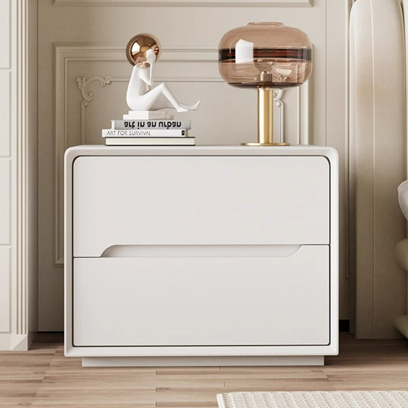 Modern Minimalist Rectangular Square Wood Leather Nightstand 2-Drawer For Bedroom