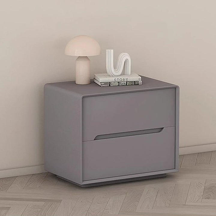 Mesita de noche moderna y minimalista rectangular/cuadrada de madera de pino y contrachapado con acabado de cuero Cat Scratch, 2 cajones, para dormitorio 