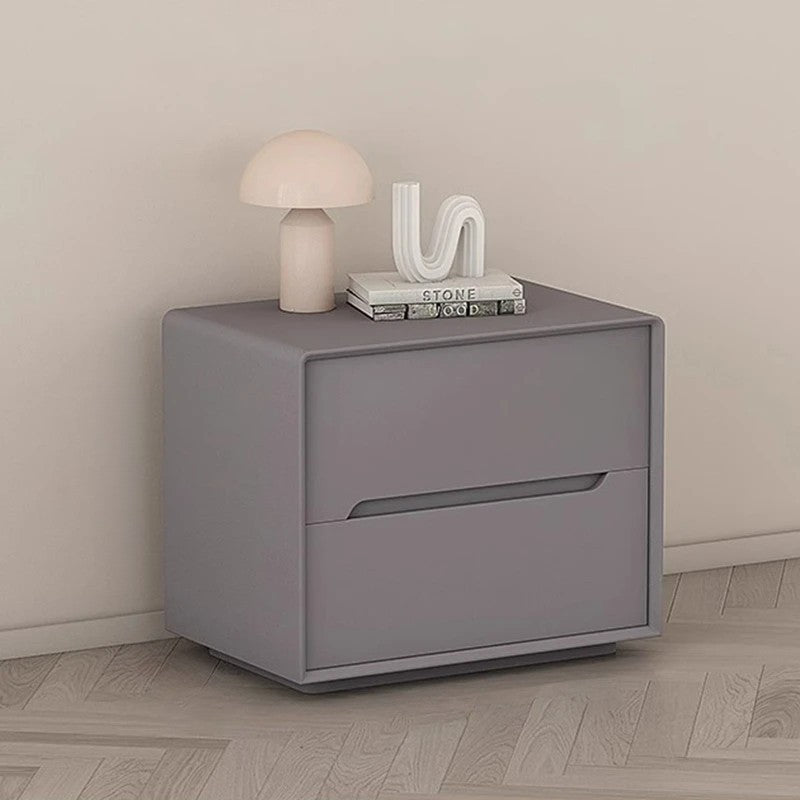 Modern Minimalist Rectangular Square Wood Leather Nightstand 2-Drawer For Bedroom