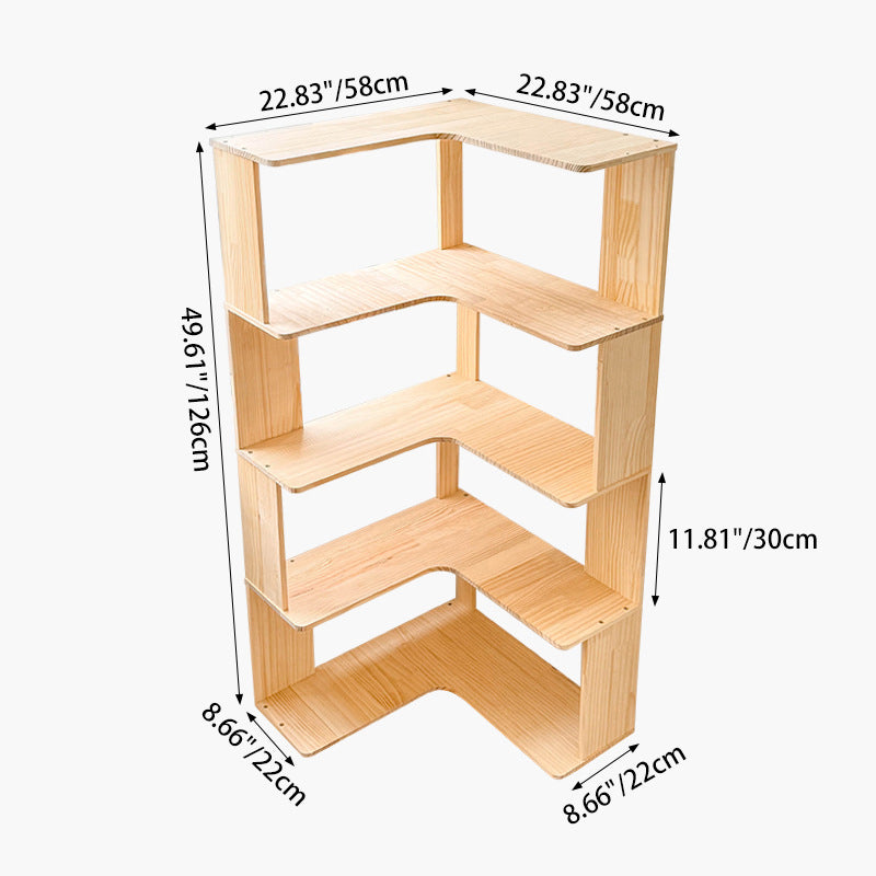 Modern Minimalist Corner Rectangle Wood Bookshelves 4/5 Shelves For Home Office
