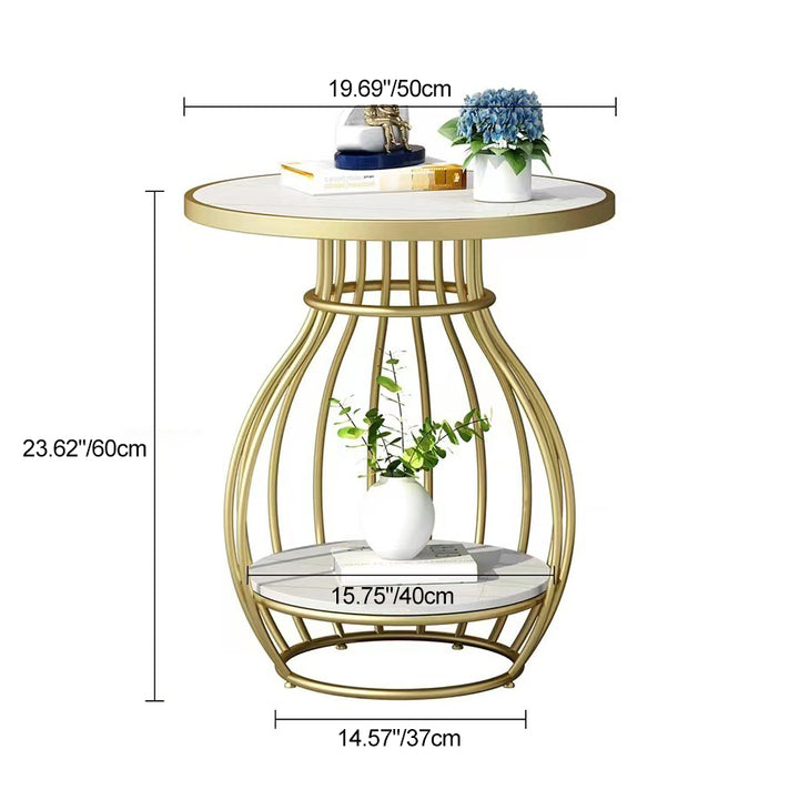 Table d'appoint moderne minimaliste ronde ovale carrée en métal avec plateau en pierre à 2 niveaux pour salon 