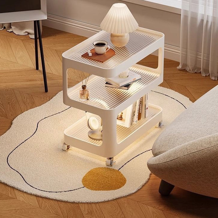 Contemporary Nordic Cream Removable Rectangle Iron Glass Side Table 3-Tier For Living Room