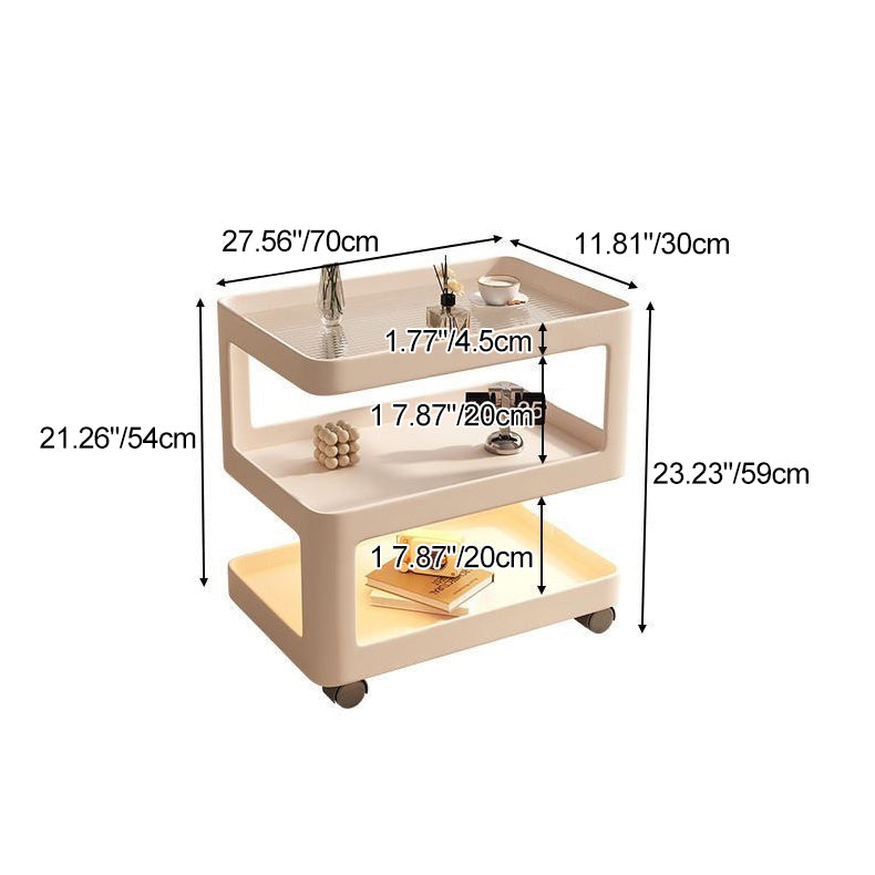 Contemporary Nordic Cream Removable Rectangle Iron Glass Side Table 3-Tier For Living Room