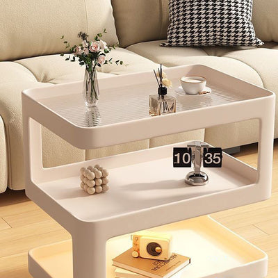Contemporary Nordic Cream Removable Rectangle Iron Glass Side Table 3-Tier For Living Room