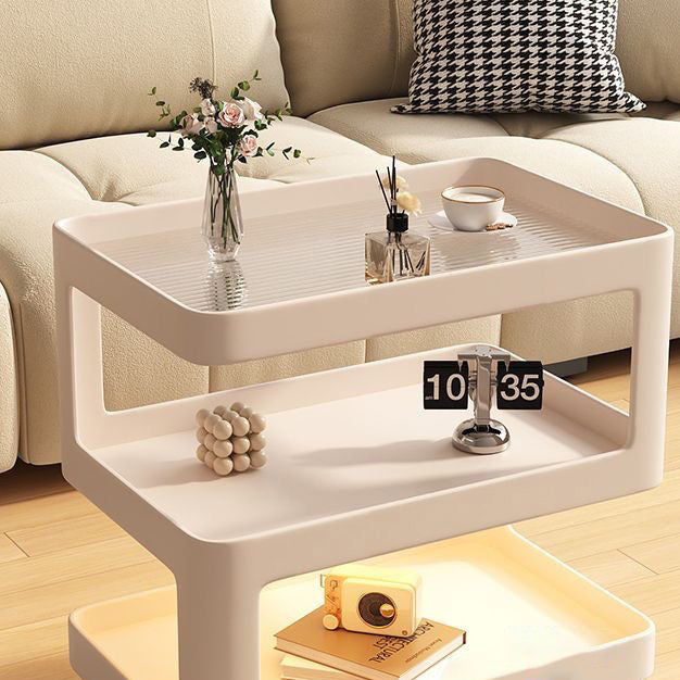 Contemporary Nordic Cream Removable Rectangle Iron Glass Side Table 3-Tier For Living Room