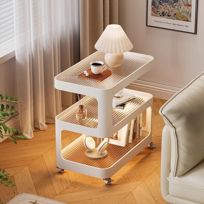 Contemporary Nordic Cream Removable Rectangle Iron Glass Side Table 3-Tier For Living Room