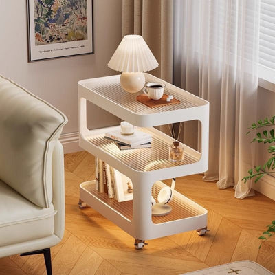 Contemporary Nordic Cream Removable Rectangle Iron Glass Side Table 3-Tier For Living Room