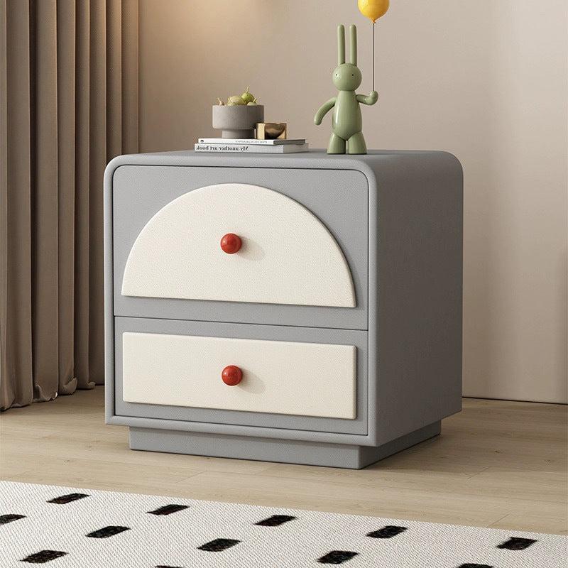 Contemporary Nordic Square Rectangle Wood Nightstand 2-Drawer For Bedroom