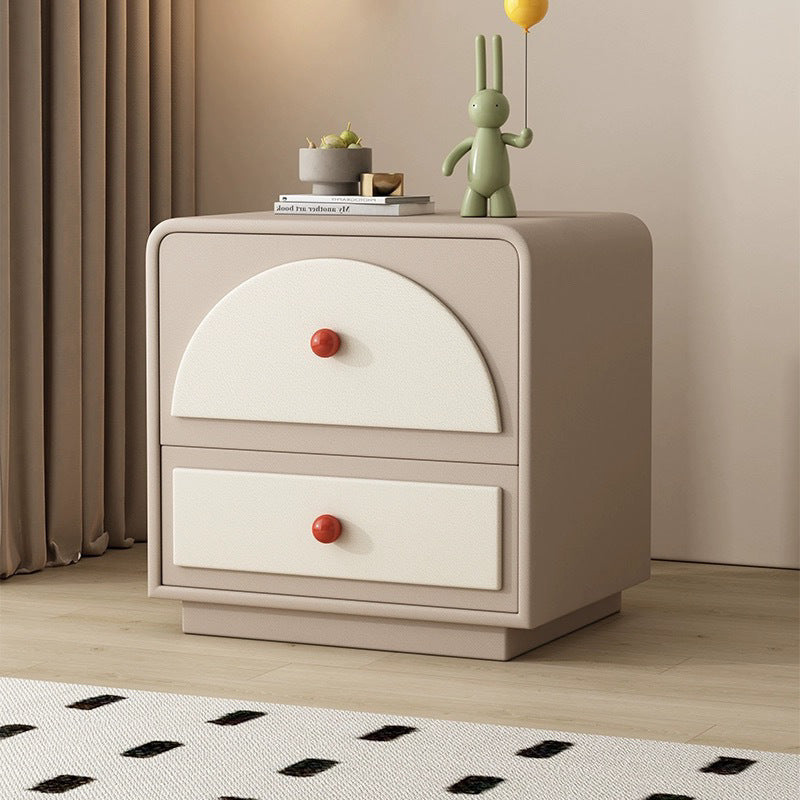 Contemporary Nordic Square Rectangle Wood Nightstand 2-Drawer For Bedroom