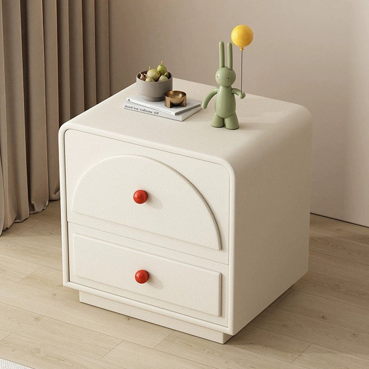 Contemporary Nordic Square Rectangle Wood Nightstand 2-Drawer For Bedroom