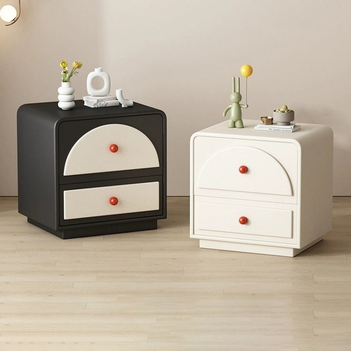 Contemporary Nordic Rectangular Plywood Faux Leather Nightstand 2-Drawer For Bedroom