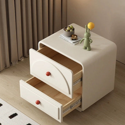 Contemporary Nordic Square Rectangle Wood Nightstand 2-Drawer For Bedroom