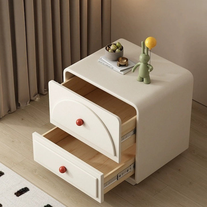 Contemporary Nordic Square Rectangle Wood Nightstand 2-Drawer For Bedroom