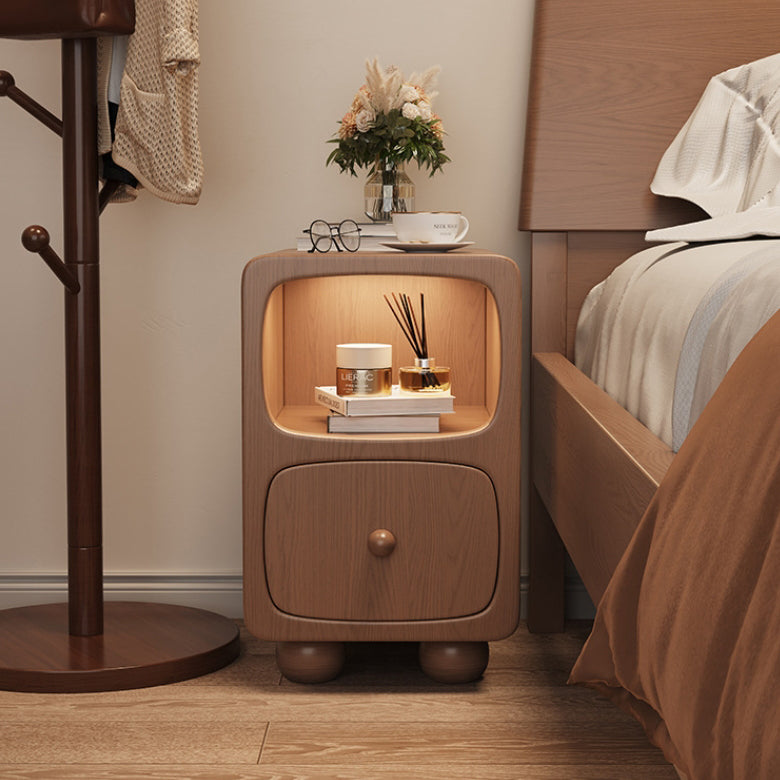 Modern Minimalist Rectangle Wood Nightstand 1-Drawer For Bedroom