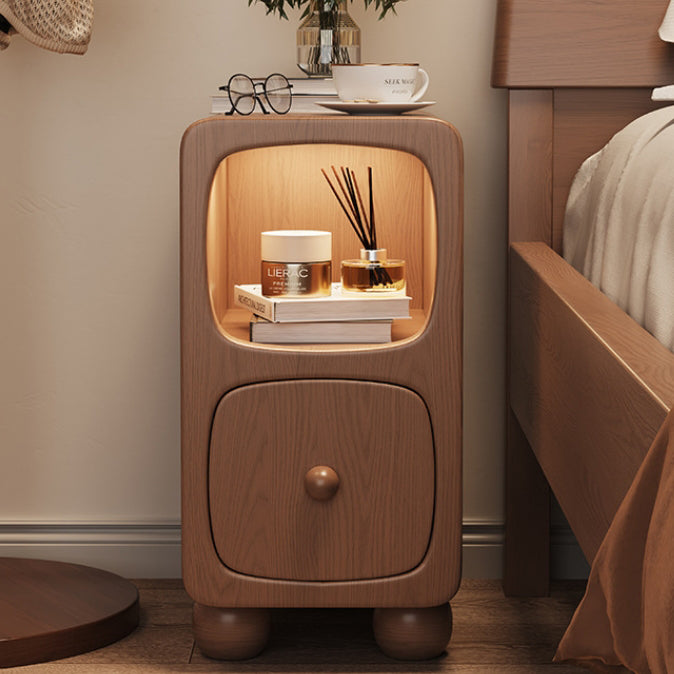 Modern Minimalist Rectangle Wood Nightstand 1-Drawer For Bedroom