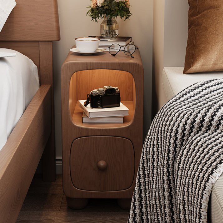 Modern Minimalist Rectangle Wood Nightstand 1-Drawer For Bedroom