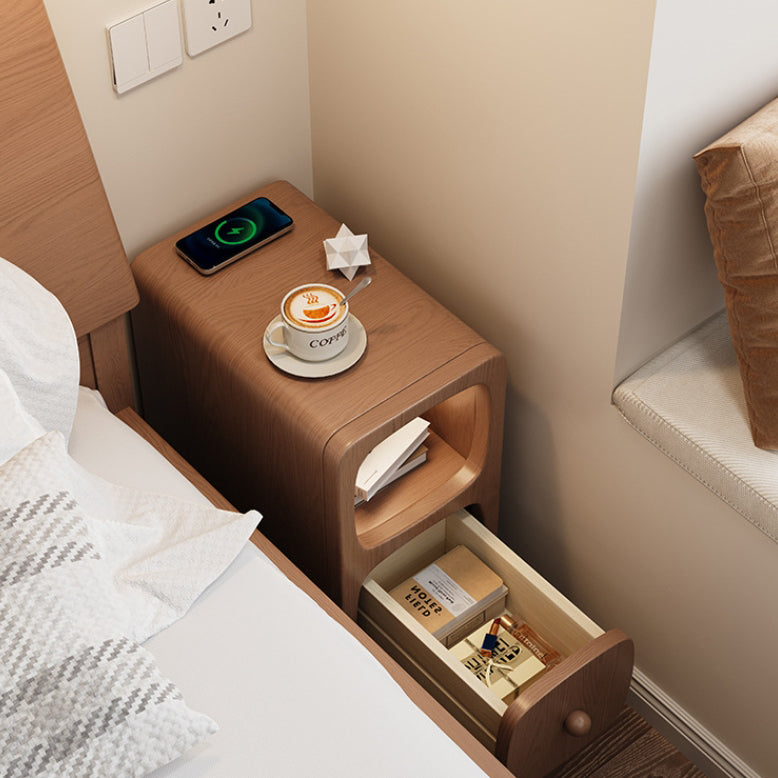 Modern Minimalist Rectangle Wood Nightstand 1-Drawer For Bedroom