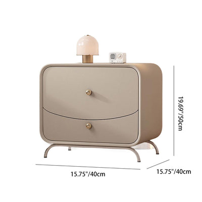 Modern Minimalist Cream Rectangle Square Wood Veneer Hardware Nightstand 2-Drawer For Bedroom