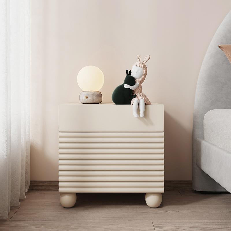 Contemporary Scandinavian Cream Square Density Panel Nightstand 2-Drawer For Bedroom