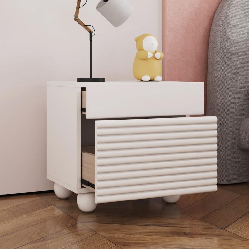 Contemporary Scandinavian Cream Square Density Panel Nightstand 2-Drawer For Bedroom