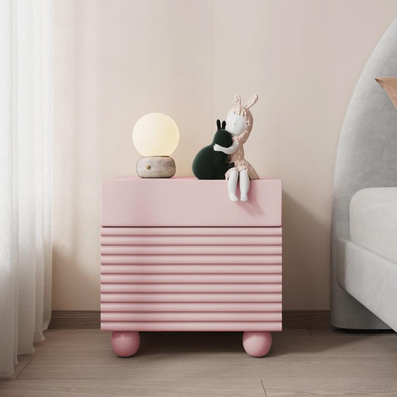 Contemporary Scandinavian Cream Square Density Panel Nightstand 2-Drawer For Bedroom