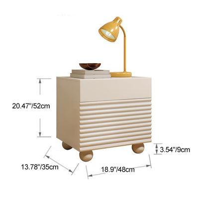 Contemporary Scandinavian Cream Square Density Panel Nightstand 2-Drawer For Bedroom