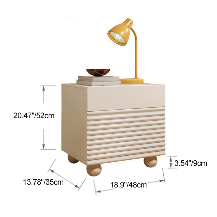 Contemporary Scandinavian Cream Square Density Panel Nightstand 2-Drawer For Bedroom