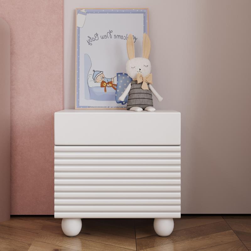 Contemporary Scandinavian Cream Square Density Panel Nightstand 2-Drawer For Bedroom