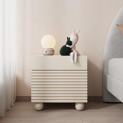 Contemporary Scandinavian Cream Square Density Panel Nightstand 2-Drawer For Bedroom