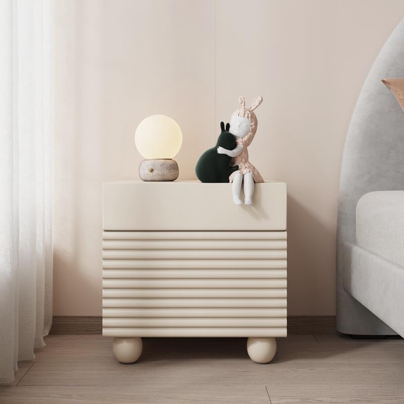 Contemporary Scandinavian Cream Square Density Panel Nightstand 2-Drawer For Bedroom