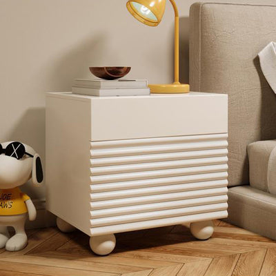 Contemporary Scandinavian Cream Square Density Panel Nightstand 2-Drawer For Bedroom